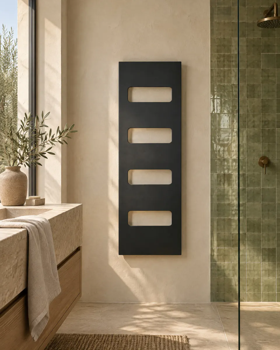 Formentera Bathroom nero in un bagno con piastrelle zellige verdi