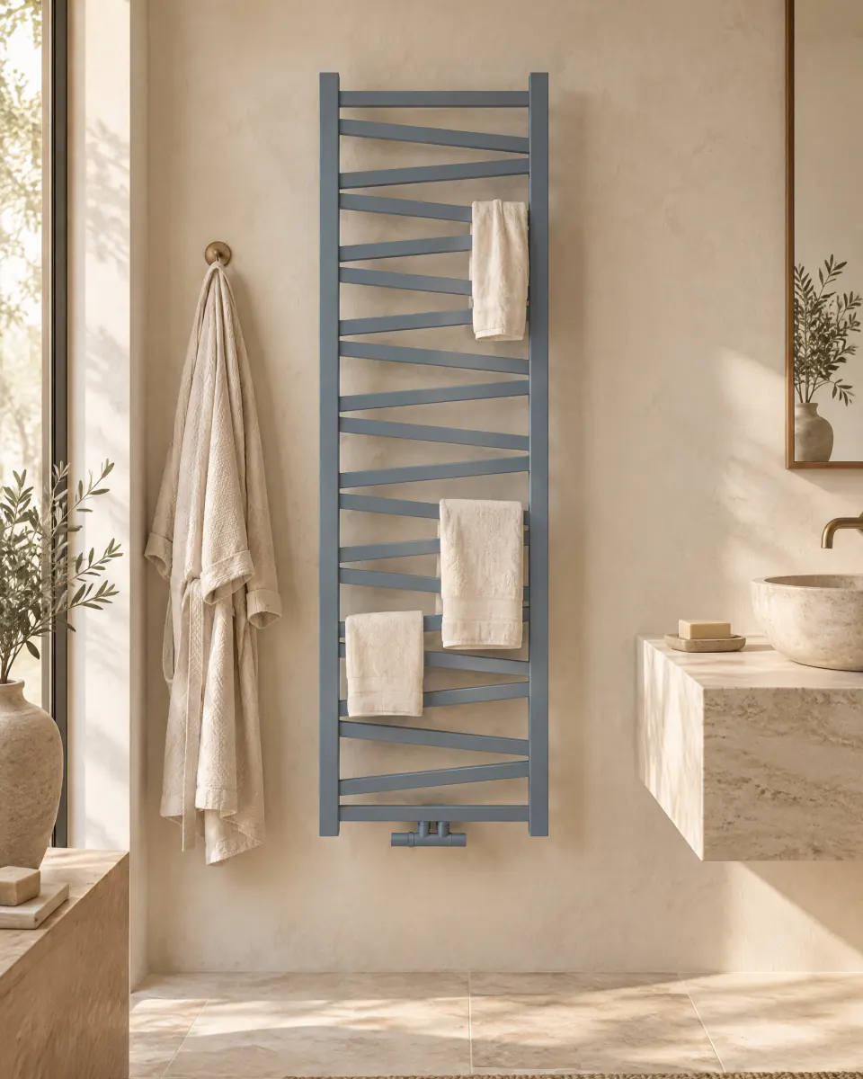 Scaldasalviette Procida Zig Zag in un bagno con lavabo in pietra